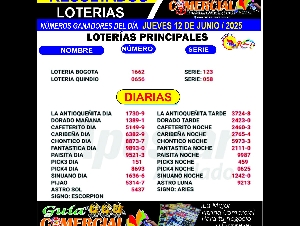 RESULATADOD DE LAS LOTERIAS DE COLOMBIA 