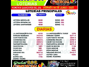 RESULATADOD DE LAS LOTERIAS / colombia