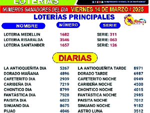 07- 11 /2023 RESULATADOS LOTERIAS MES DE NOVIEMBRE  / COLOMBIA/